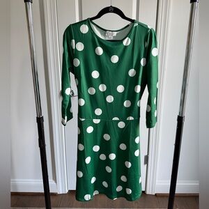 Tamsy Green and White Polka Dot Long Sleeve Dress